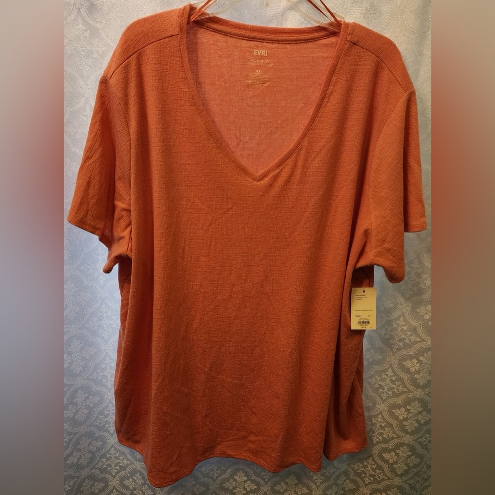 Evri Coral Short Sleeved V neck Blouse Top 4X